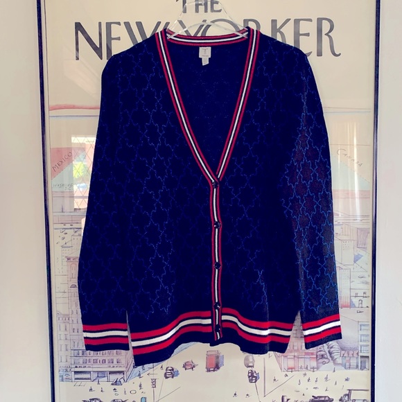 Tristan 2 piece knit cardigan and skirt suit with metallic floral print size L - Picture 2 of 16